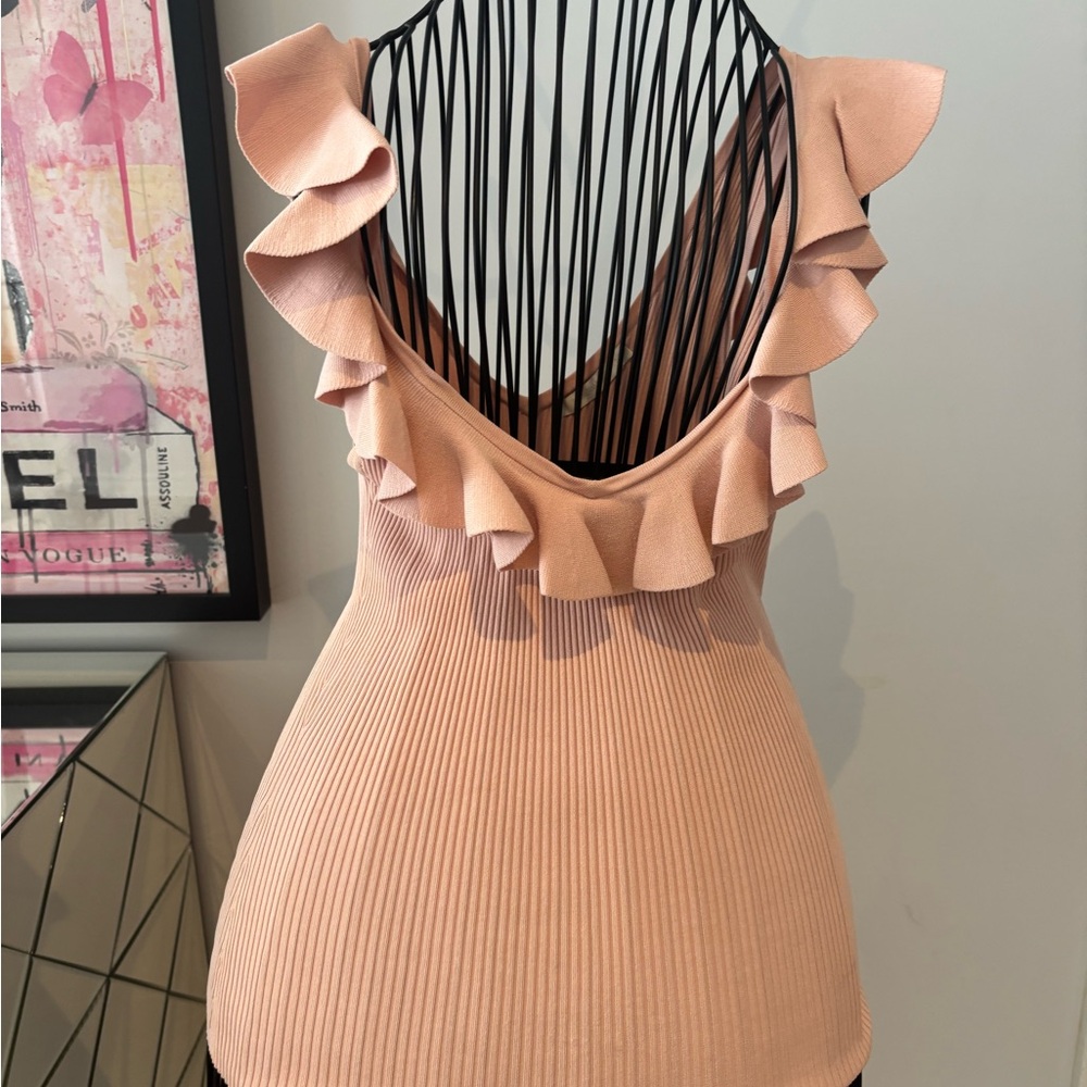 Ruffled V-Back Knit top - Blush Pink
